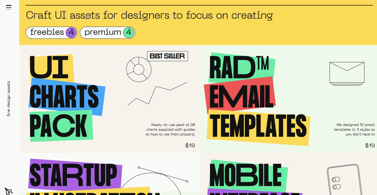 The Pen Tool's bright and color website uses a large black cursor for a funky effect.