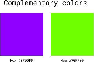 An image showing off bright green and electric violet squares —they occupy opposing sides of the color wheel, making them complementary.