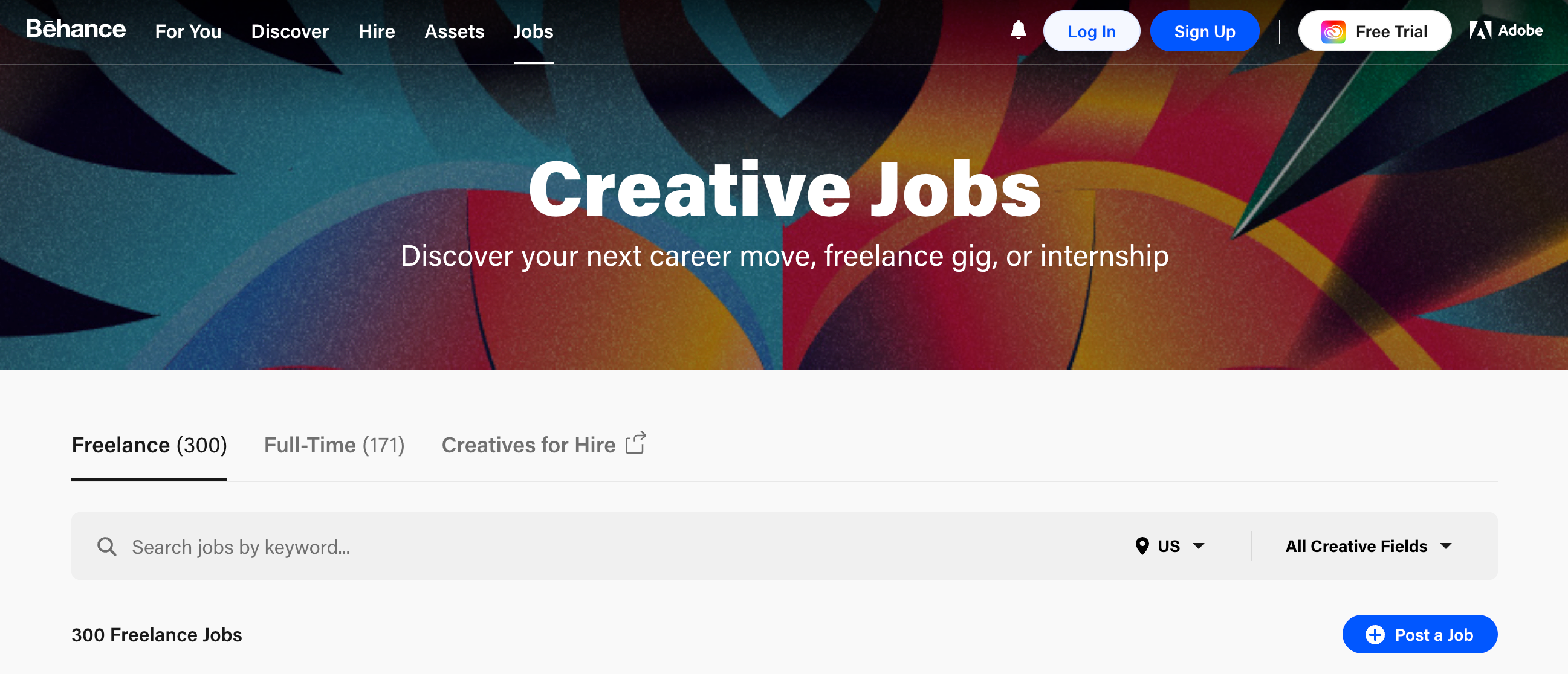 Screenshot of Behance's online job board