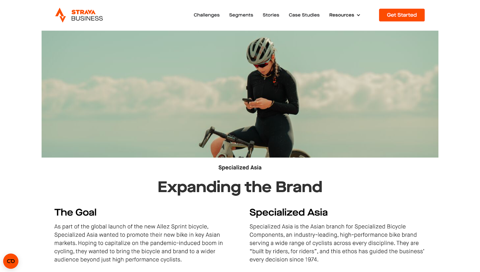 A screenshot of Strava Business’ “Specialized Asia” case study.