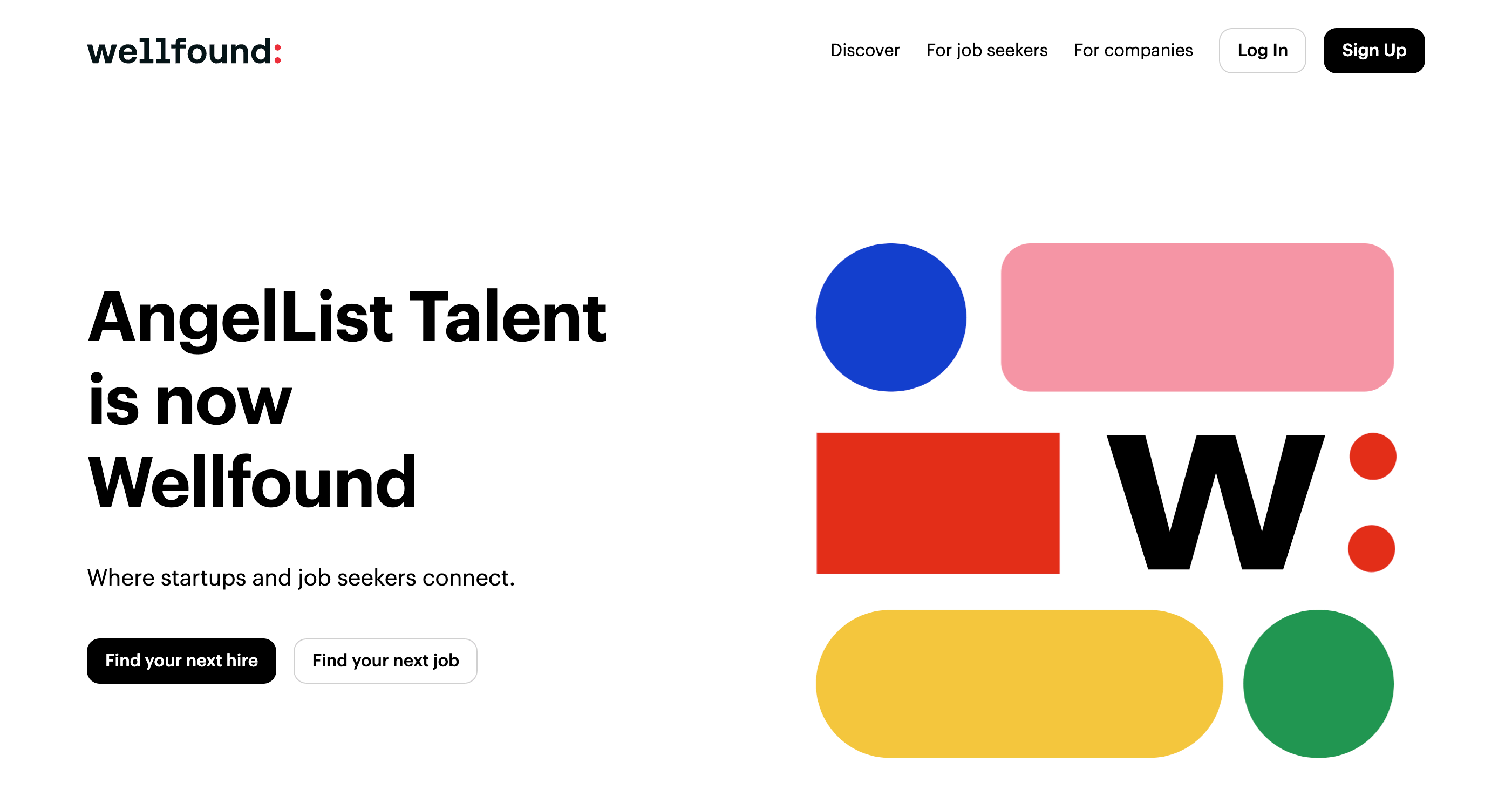 Wellfound homepage with text "AngelList Talent is now Wellfound"