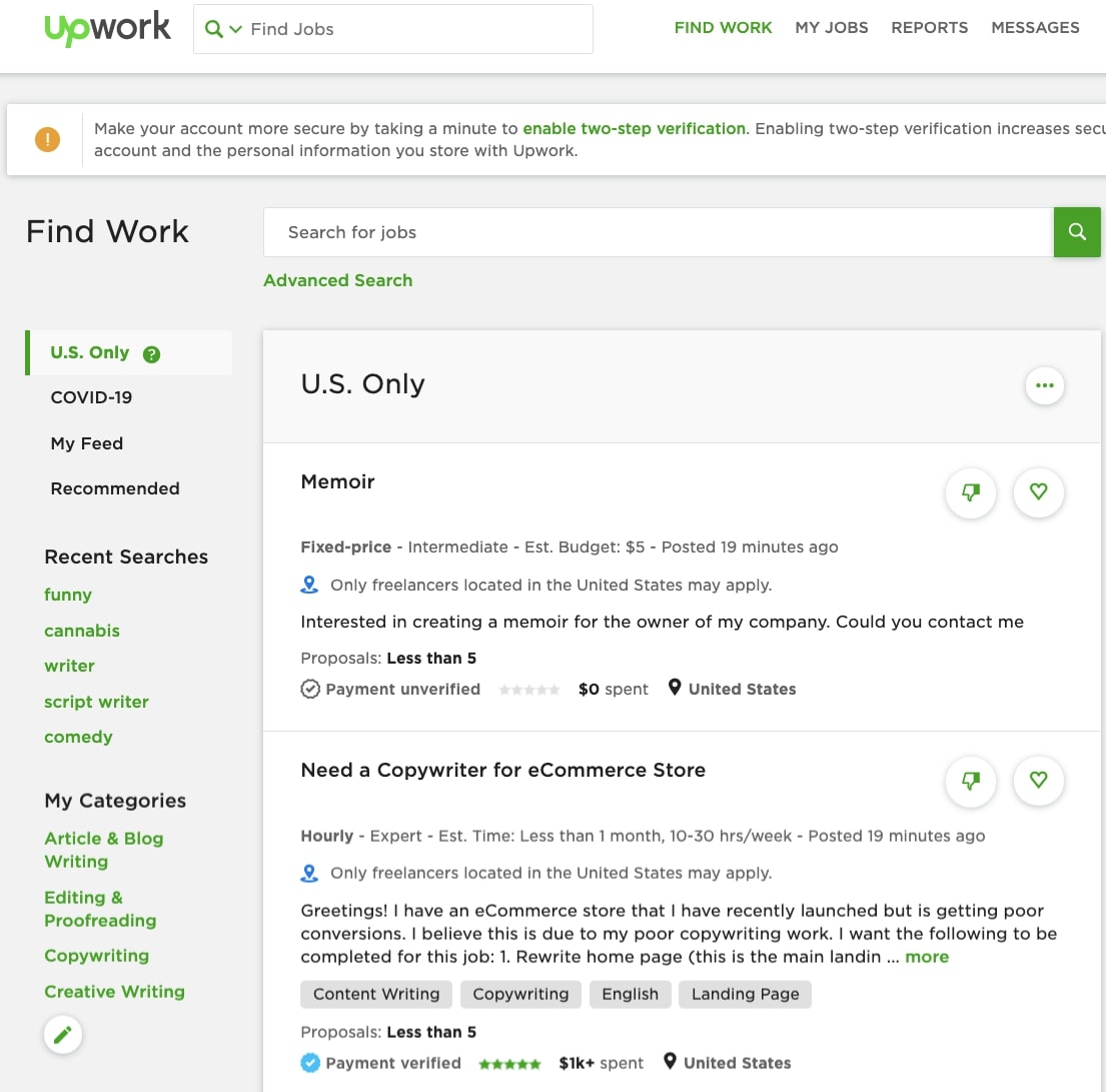 upwork writing gigs
