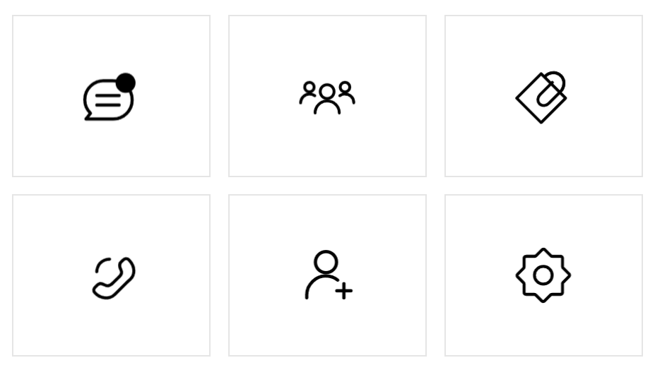 A 2-by-3 grid showing a collection of communication resemblance icons.