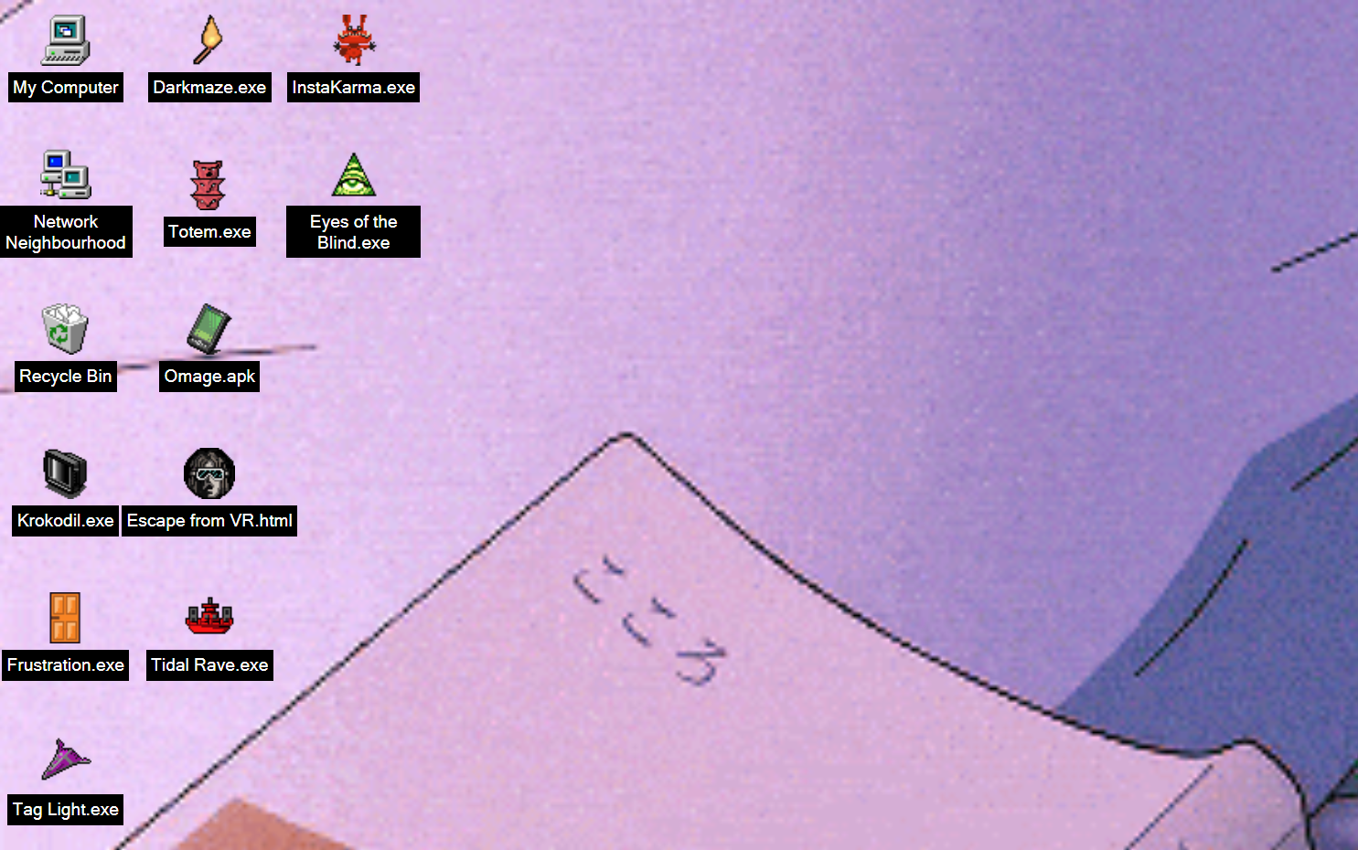 A website replicating the desktop of a Windows 95, showing a variety of skeuomorphic icons on the left-hand side.
