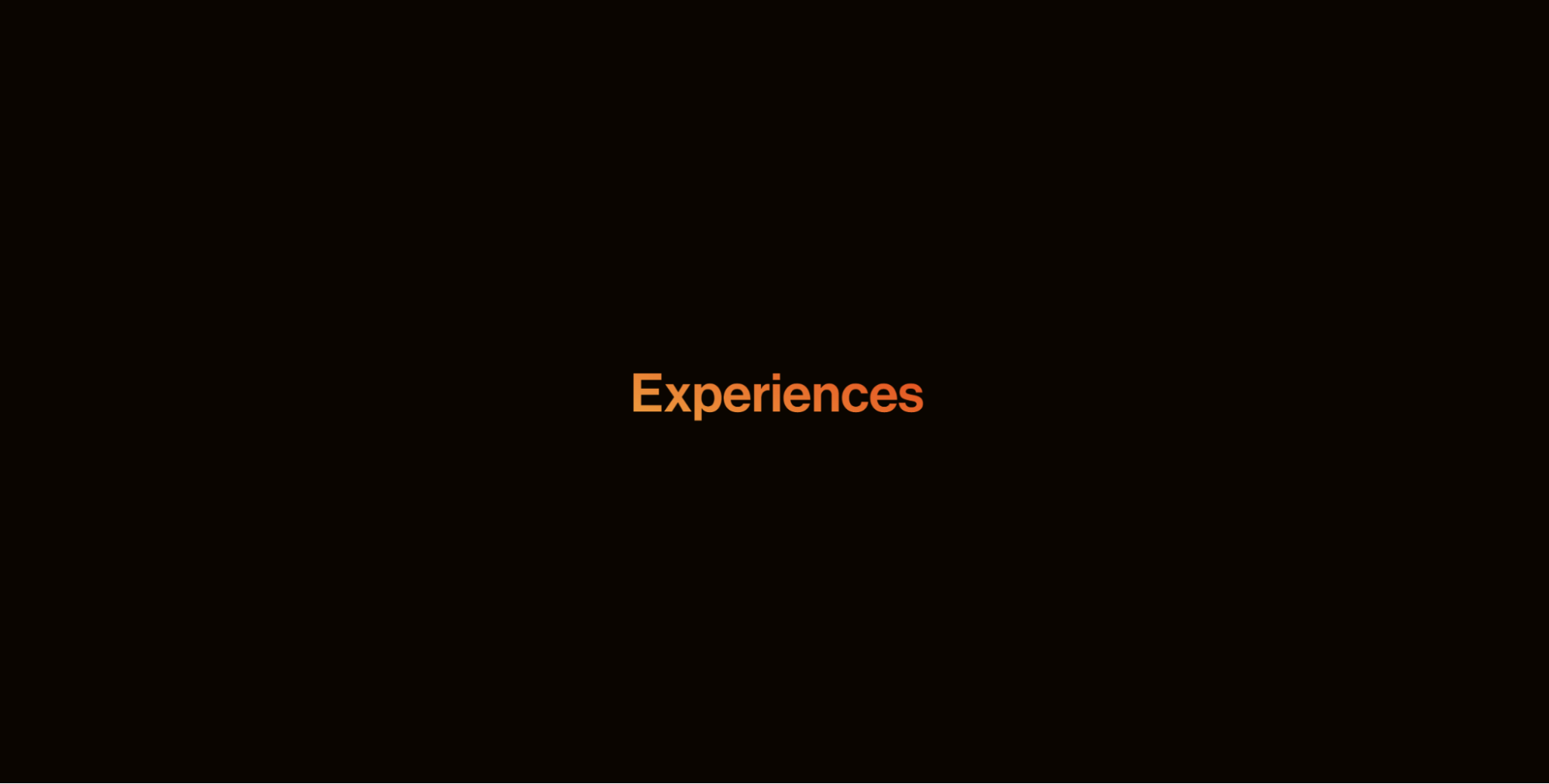 Screenshot of Sundown Studio’s loading animation showcasing “experiences” in orange.