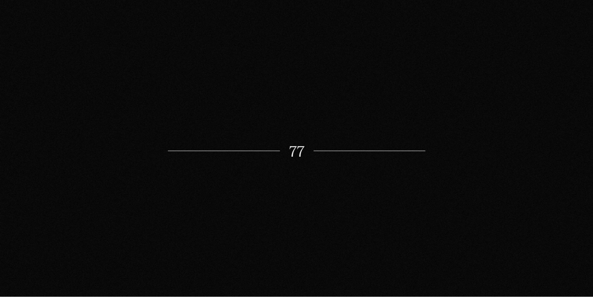Screenshot of Matteo Fabbiani’s portfolio page loading animation with a count-up number in white between two adjacent white lines centered against a stark black backdrop.