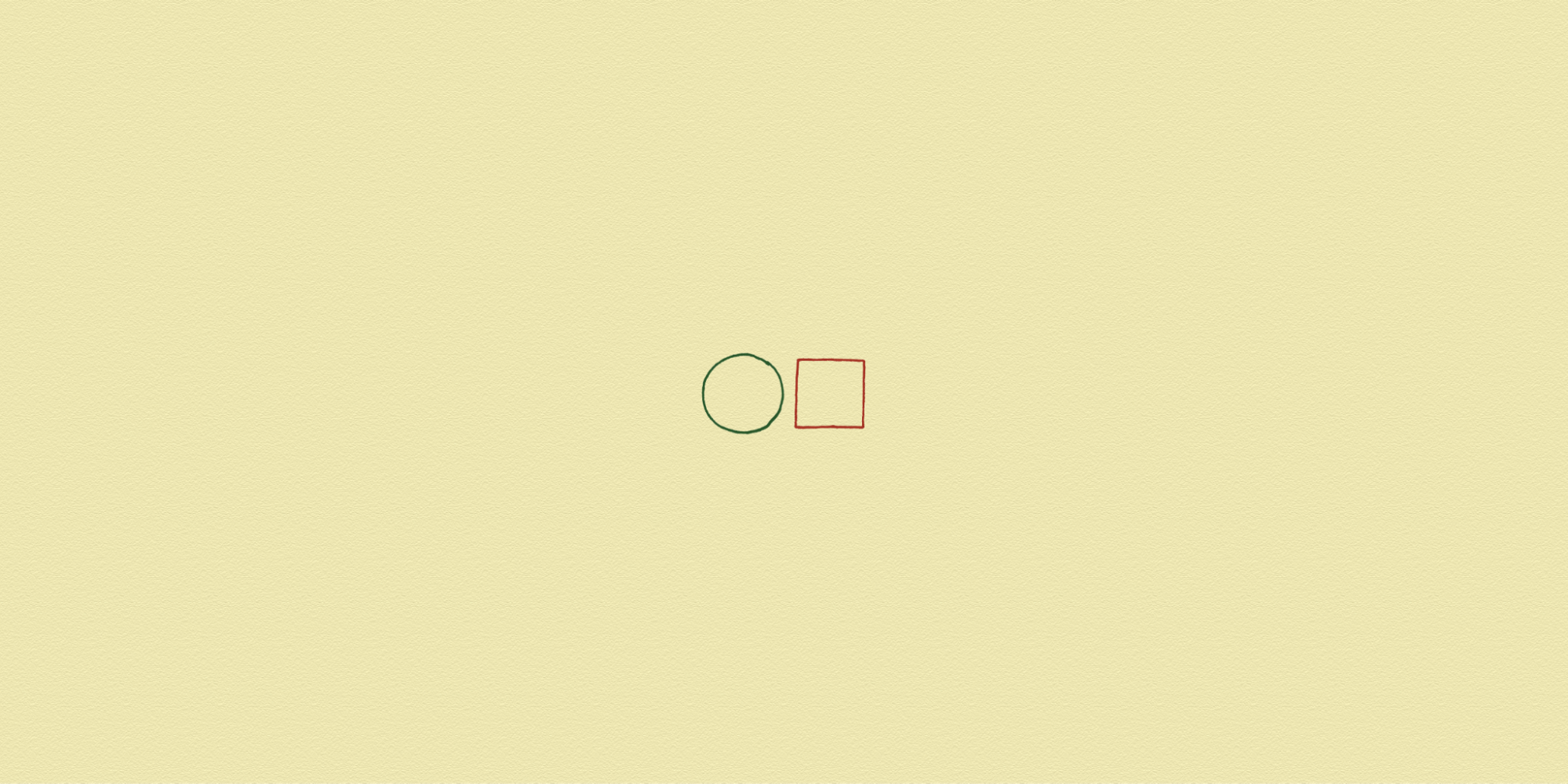Screenshot of The Circle & The Square’s loading animation, which features a red square and a green circle separating and overlapping.