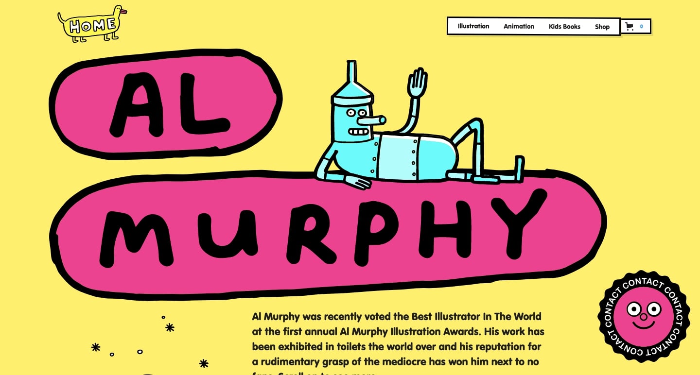 An image of Al Murphy's bold personal site. Al uses fun typography as part of the theme of his site.