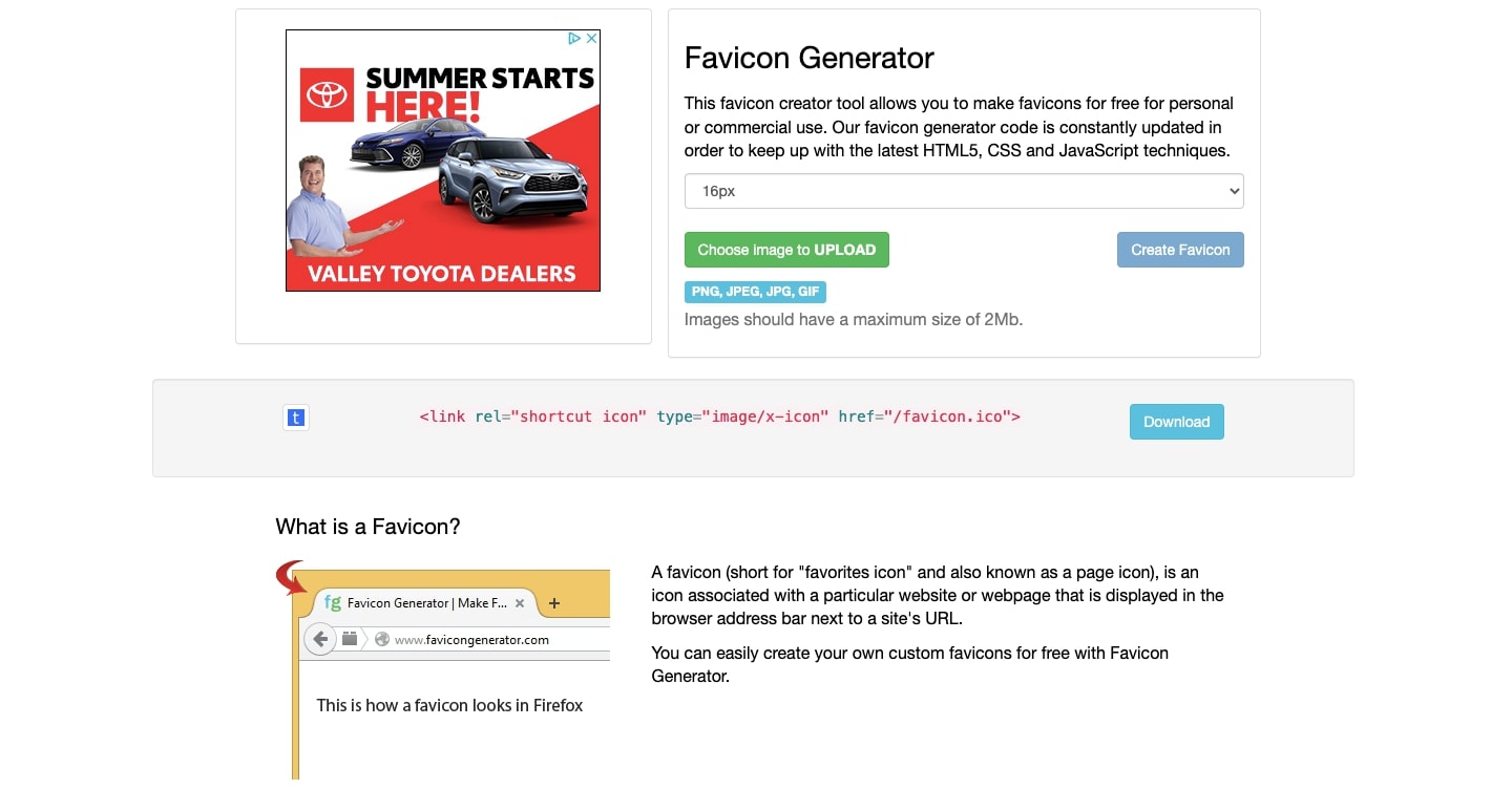An image of the Favicon Generator website.
