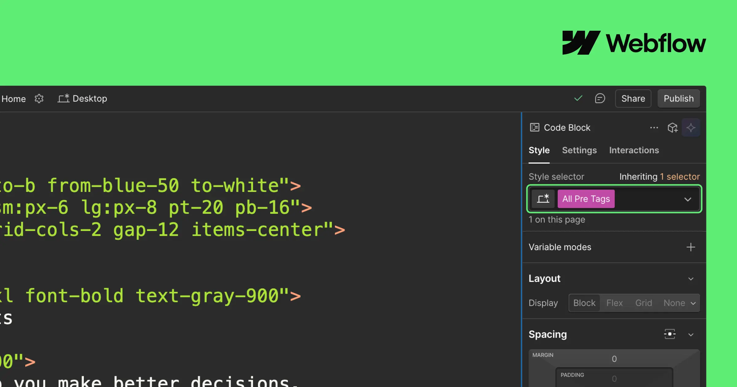 Style All <pre> Tags in Code Blocks