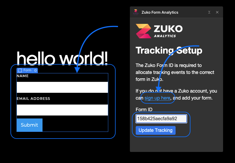 The Zuko Form Analytics app as it appears in the Webflow Designer