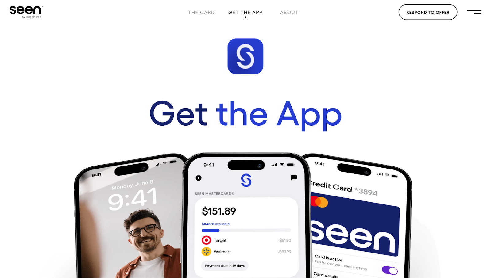 A screenshot of Seen’s app landing page with a text CTA and smartphone mockups showing the app in action.