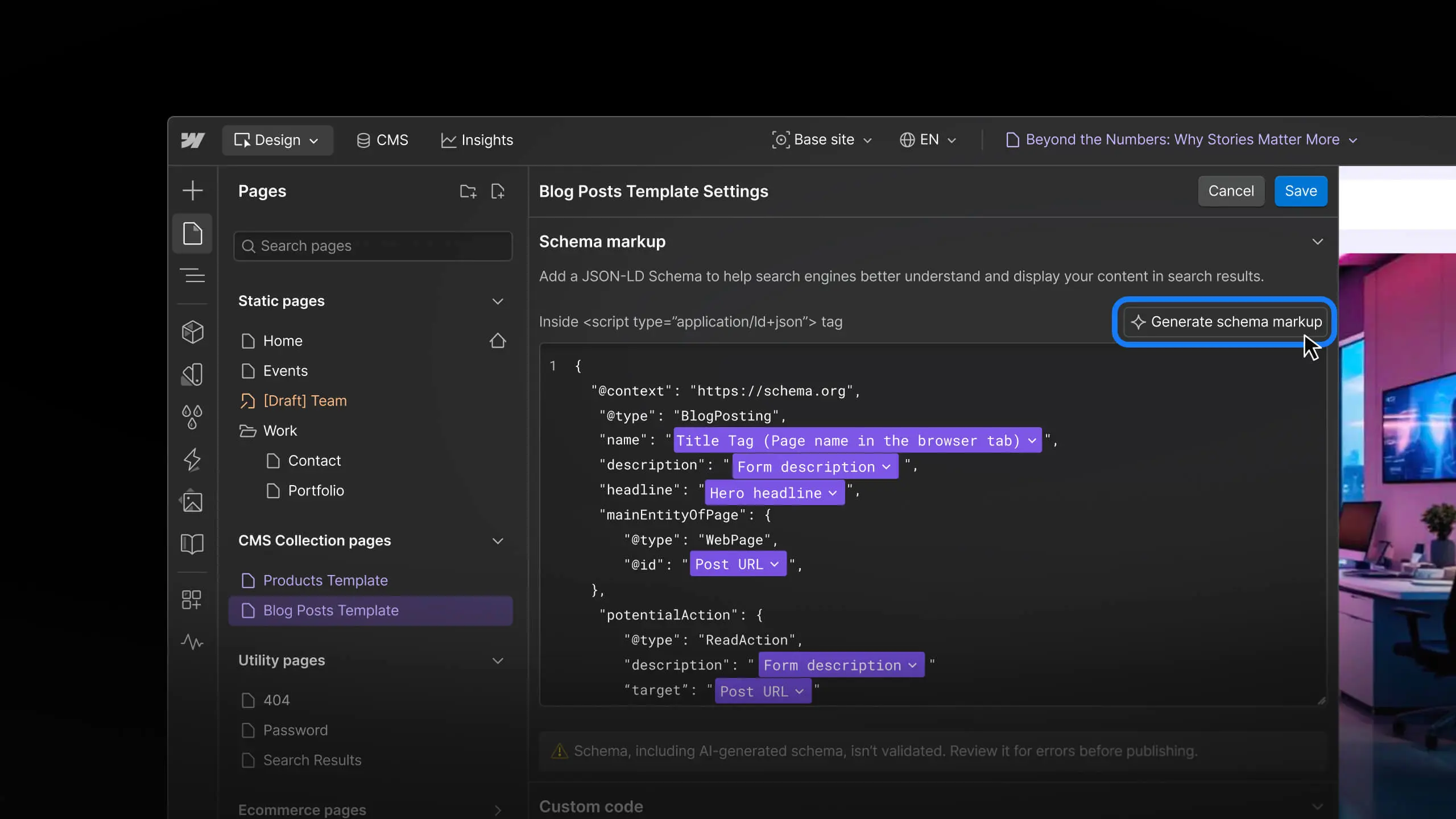 Audit and improve SEO & AEO with Webflow AI