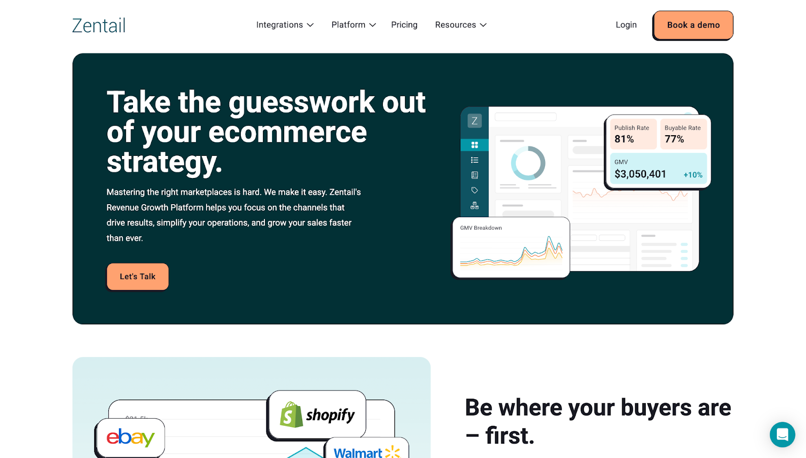 A screenshot of Zentail's website, showing UI cards with screenshots of the platform.