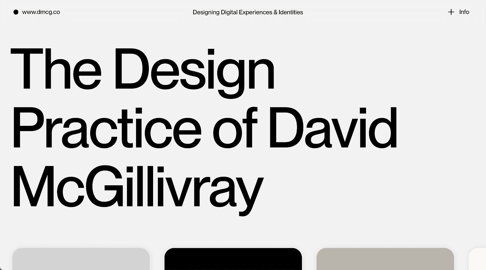 David McGillivray’s homepage uses an off-white background with the text “The Design Practice of David McGillivray.”