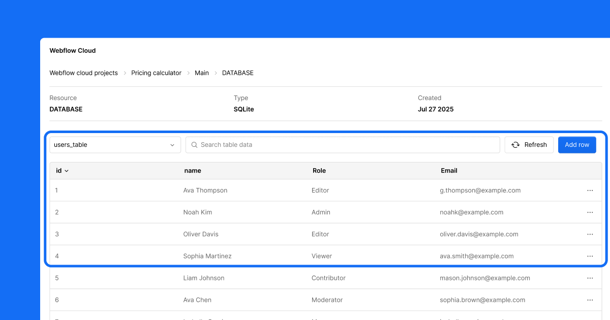 Bring data storage to Webflow Cloud