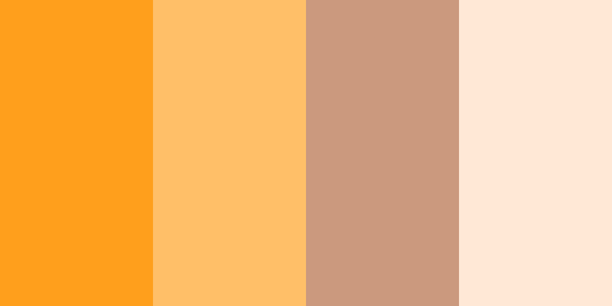 The four colors of the Sunset Glow color palette (Vivid Orange, Hunyadi Yellow, Buff, and Pale Peach) arranged horizontally.