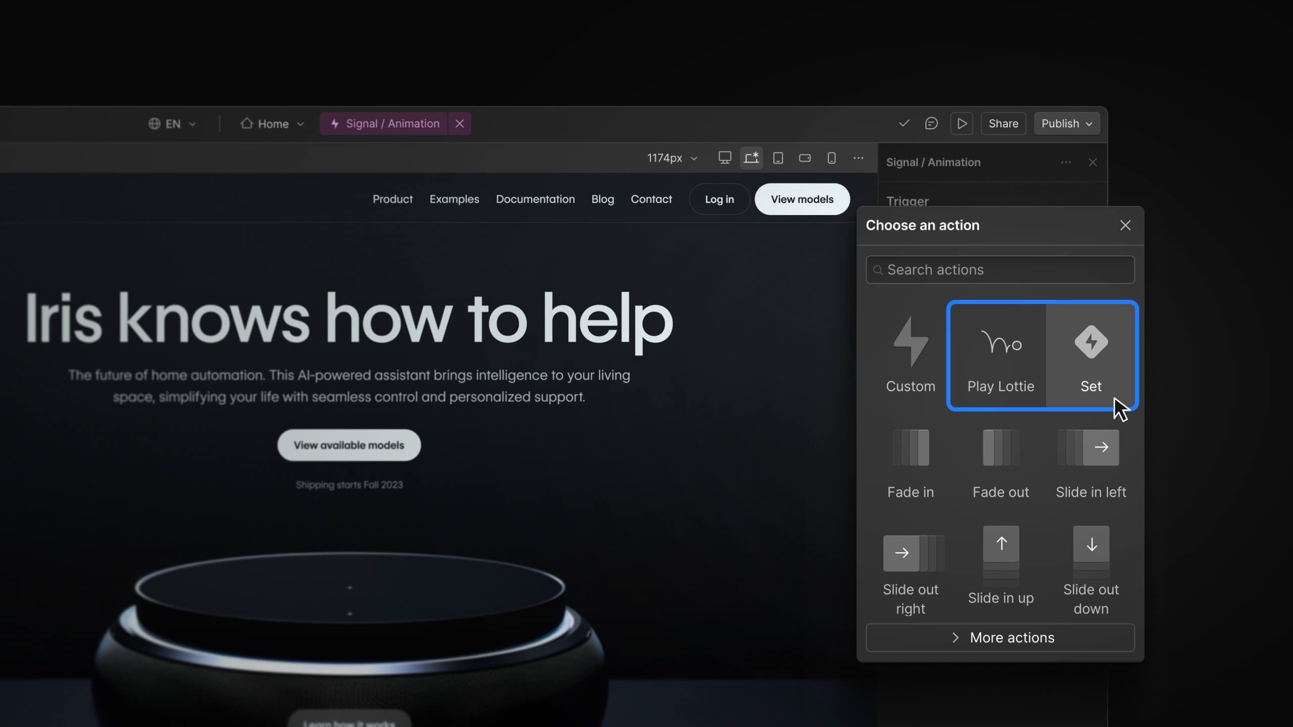 New action types in Interactions with GSAP: Lottie & Set