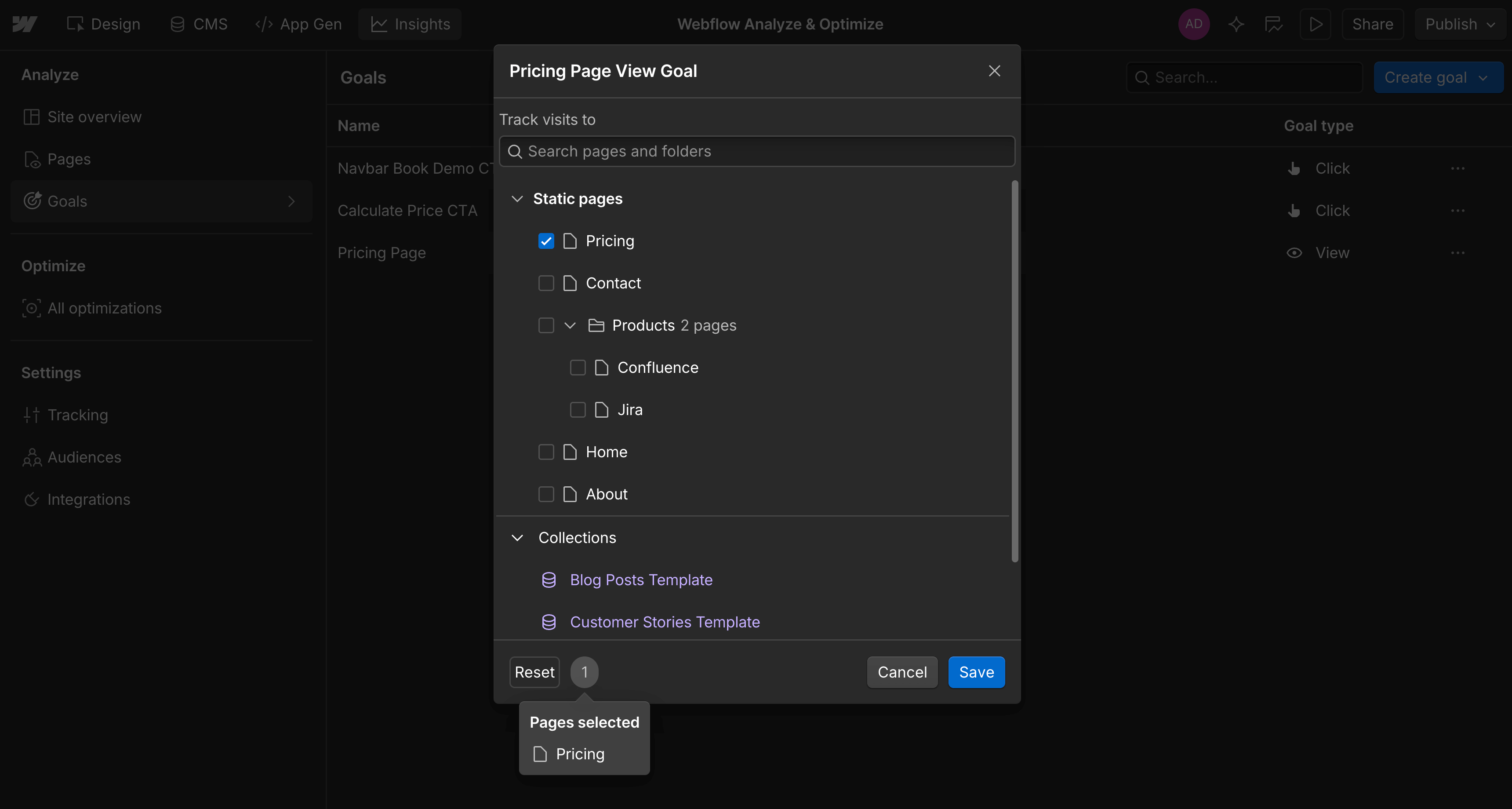 Page View Goals in Analyze & Optimize