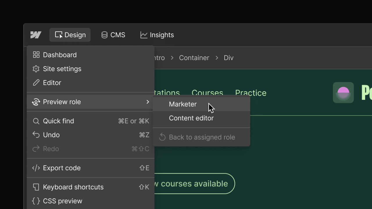 Preview the canvas as a Marketer or Content editor