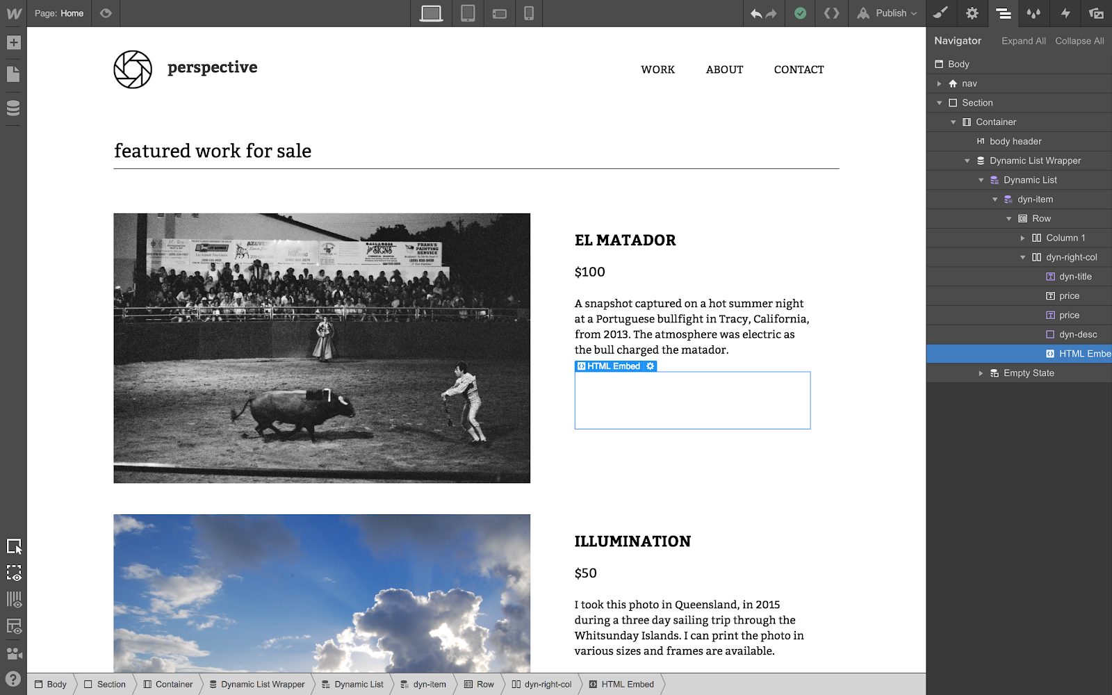 Add an HTML embed component to your site where you want the buy button to be.