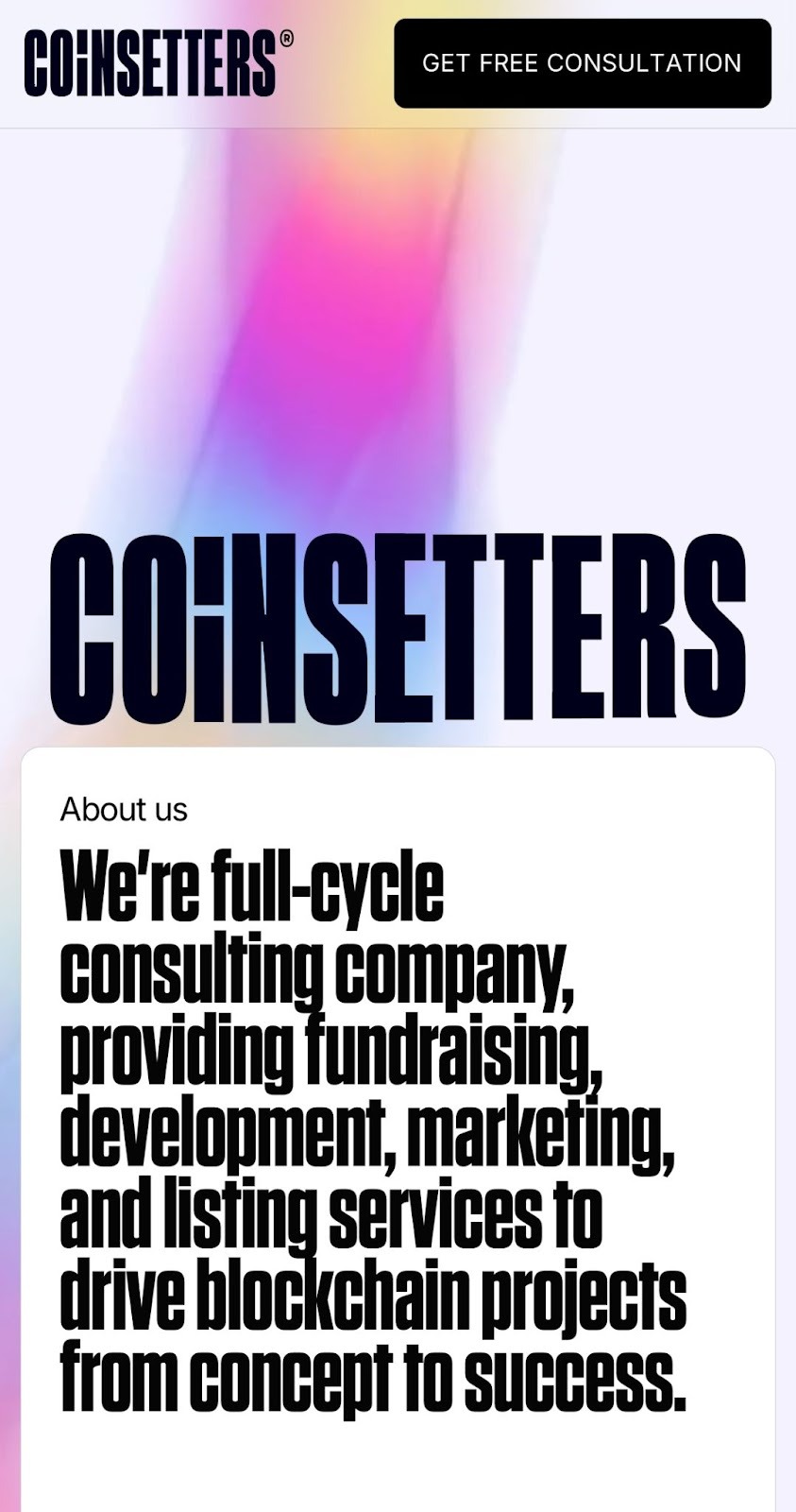 Screenshot of Coinsetter's website on mobile