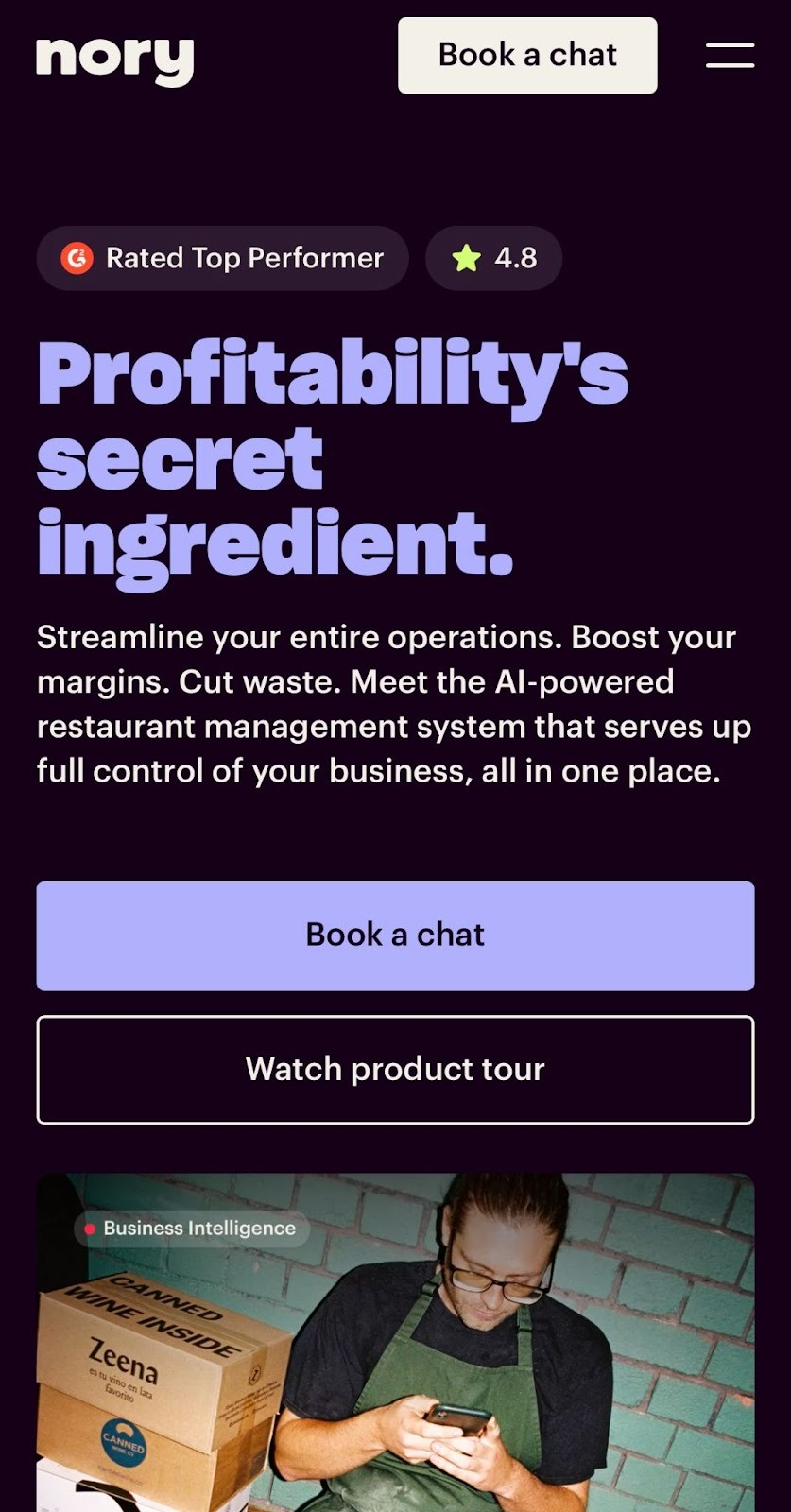 Screenshot of Nory's website on mobile