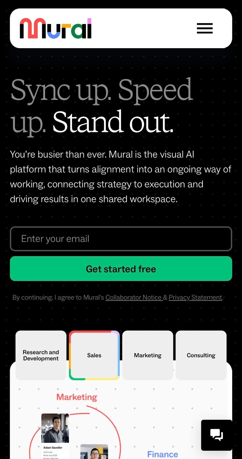 Screenshot of Mural's website on mobile