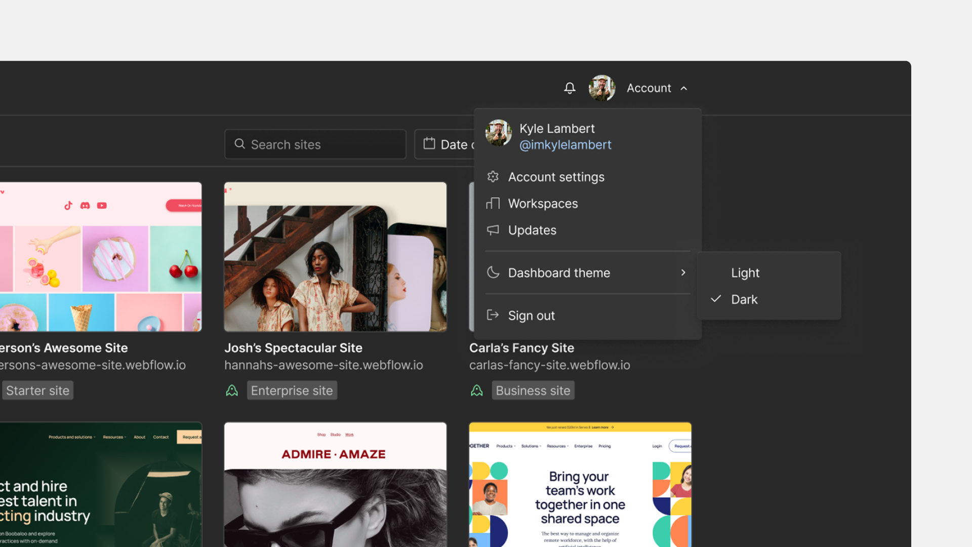 Customize your Dashboard with Light and Dark themes