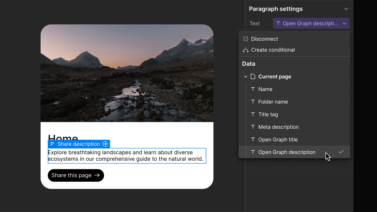 Reuse page settings on the canvas