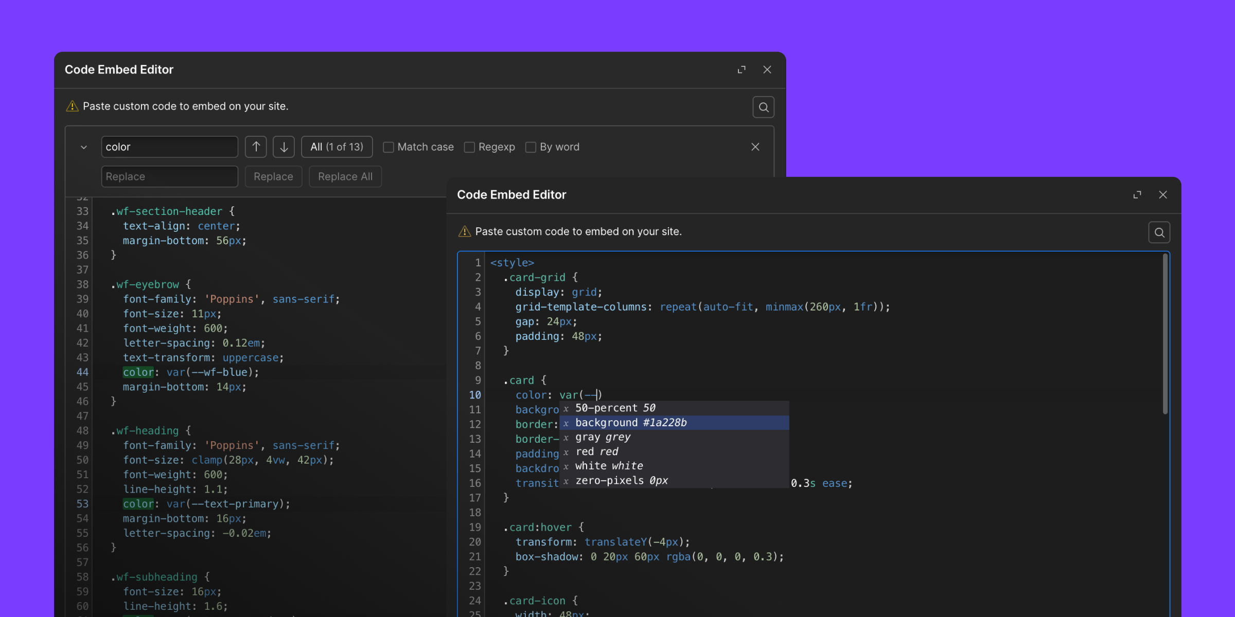 Redesigned code editors with Emmet and auto-complete