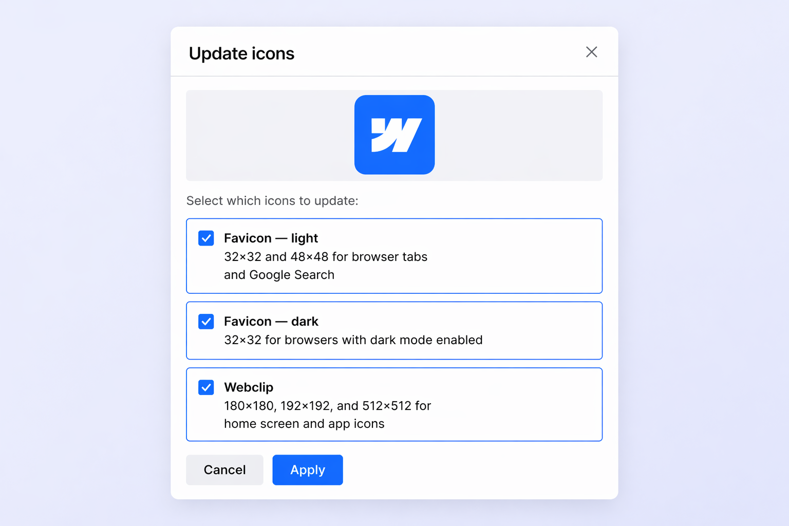 Auto-resize favicons and dark mode support