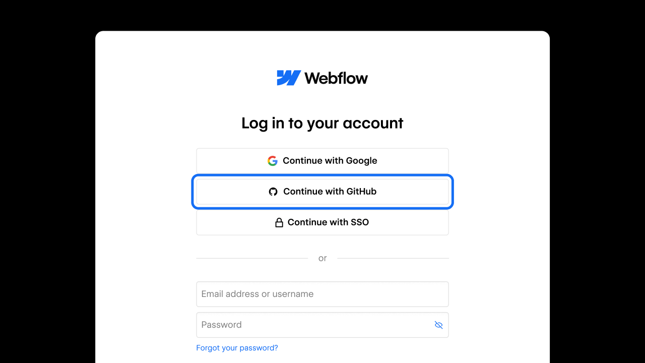 Log in to Webflow with GitHub