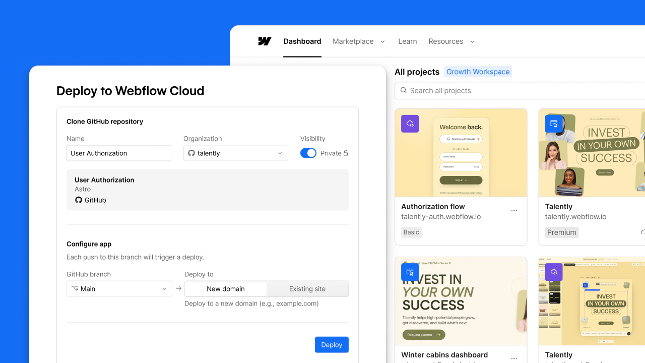 Deploy apps on Webflow Cloud without creating a site