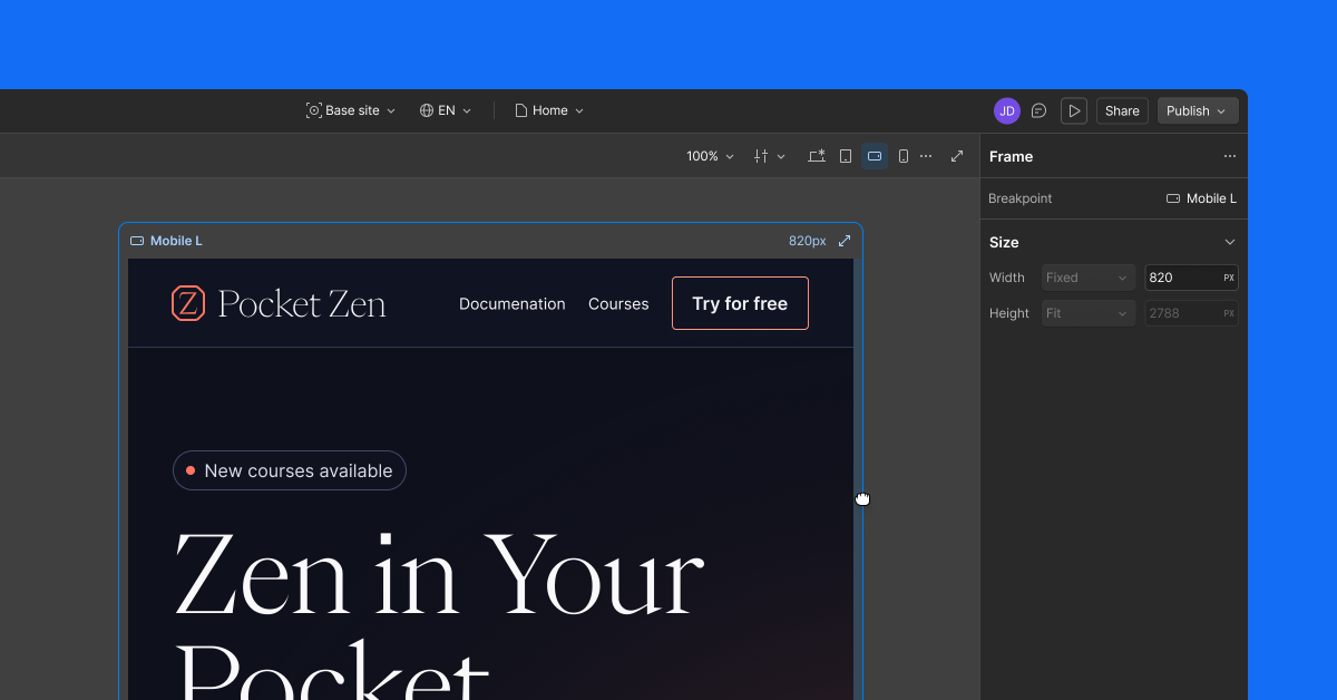 Pan and zoom for pages