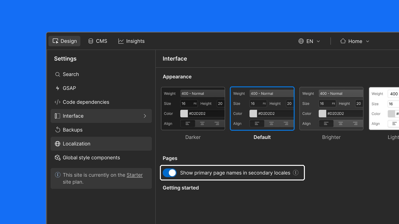 Show primary page names in Webflow