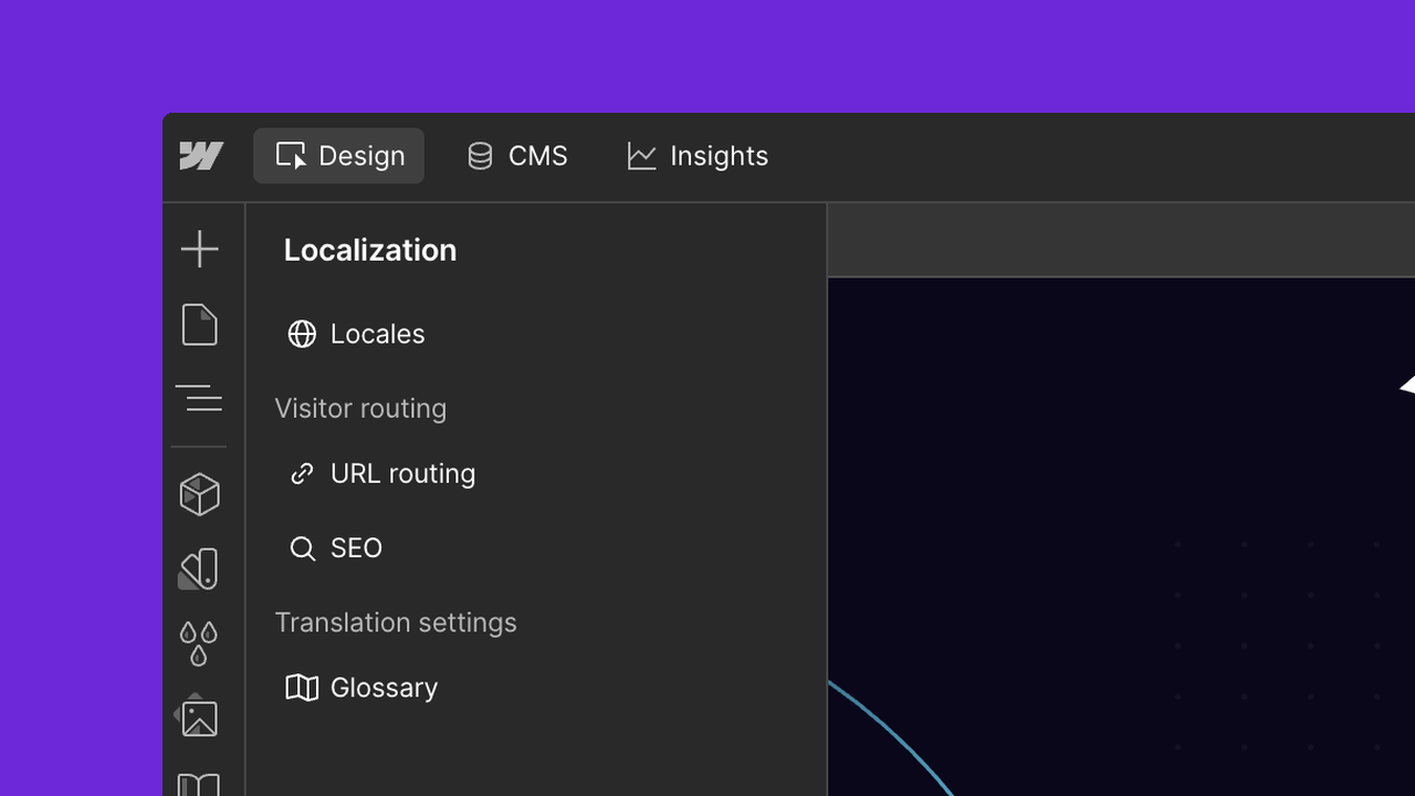 Webflow Localize has its own panel