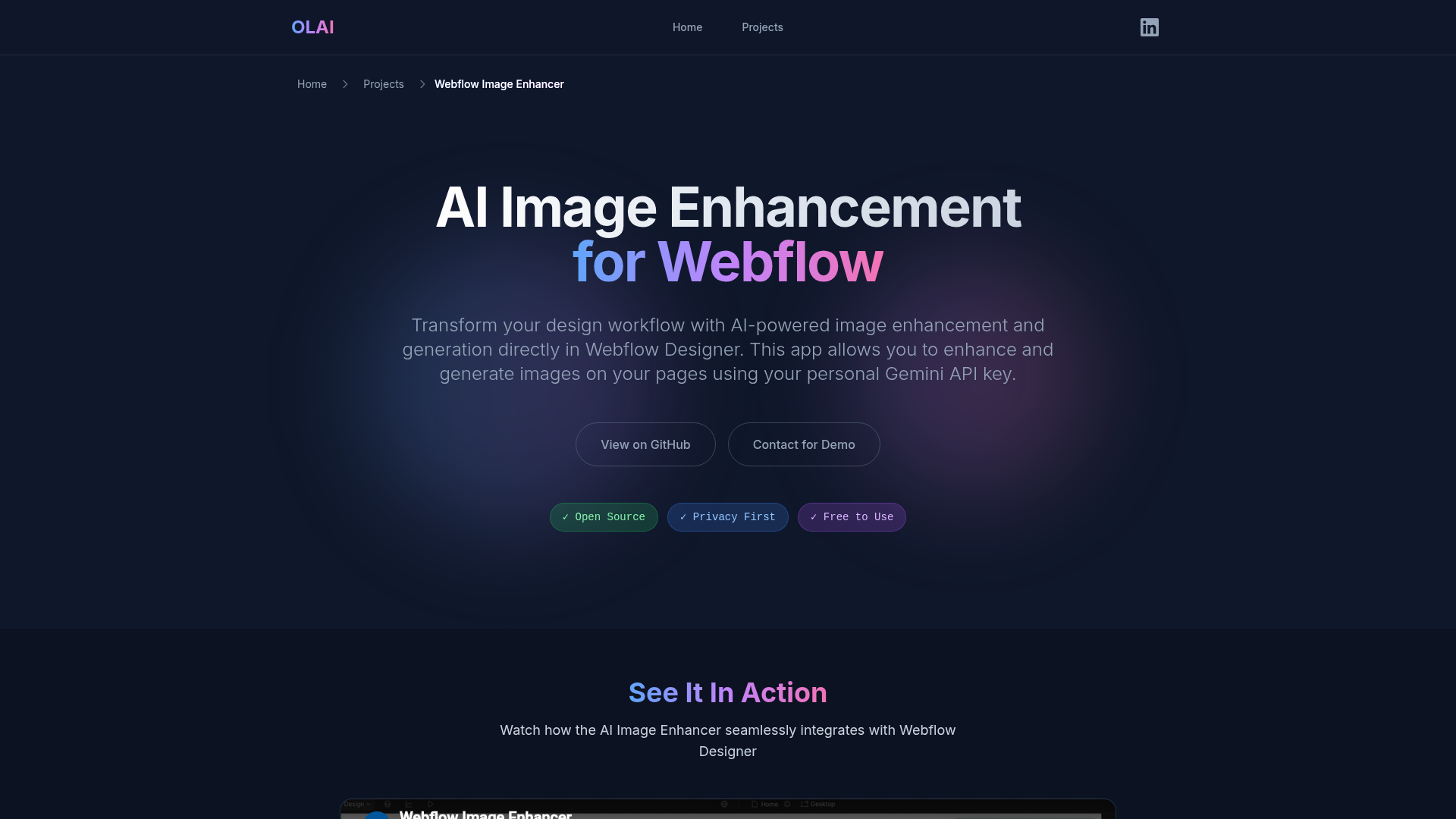 AI Image Enhancer product page from OLAI ONE