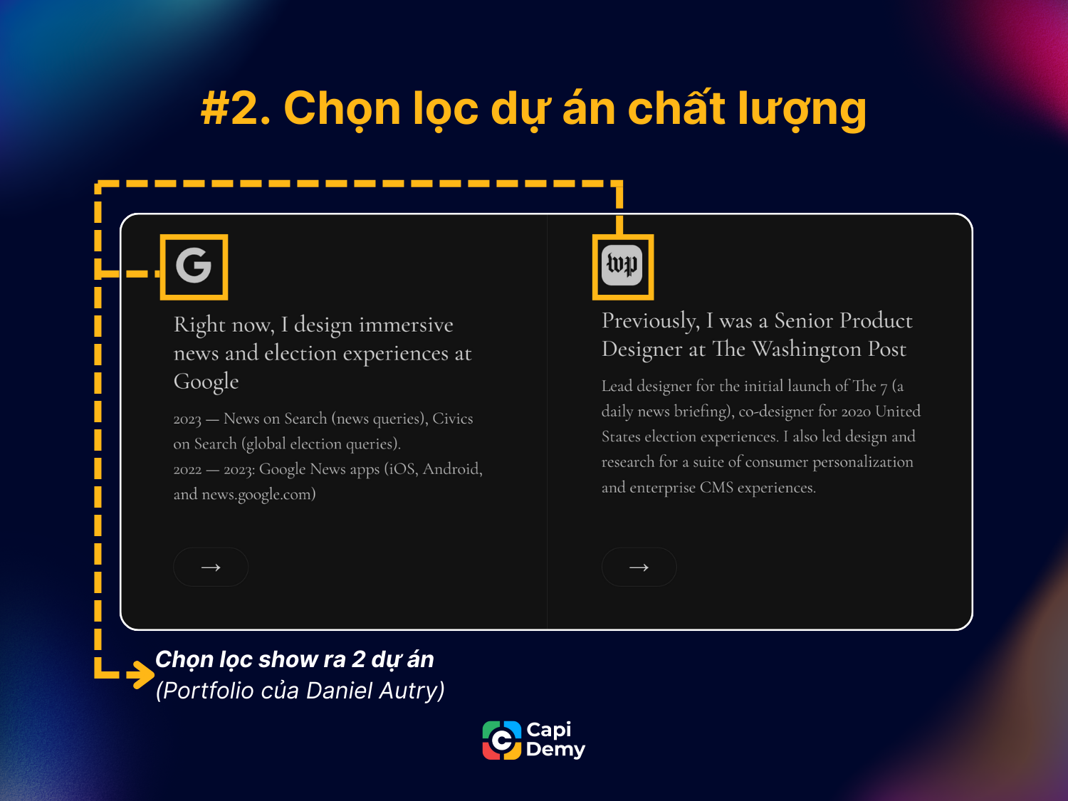 Chỉ nên lựa chọn những dự án chất lượng để đưa vào portfolio, số lượng khuyến nghị là 2-5 dự án.
