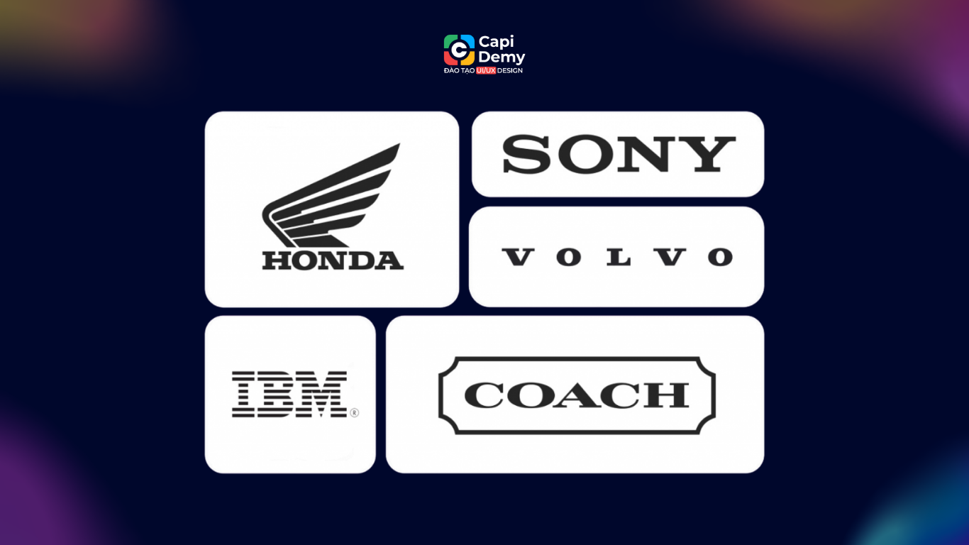 Ví dụ font chữ Slab Serif chân dày trong logo hãng điện tử và ô tô