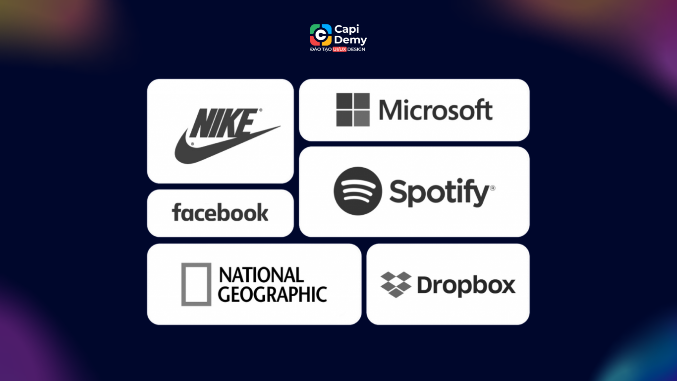 Ví dụ font chữ Sans Serif không chân trong logo các công ty công nghệ