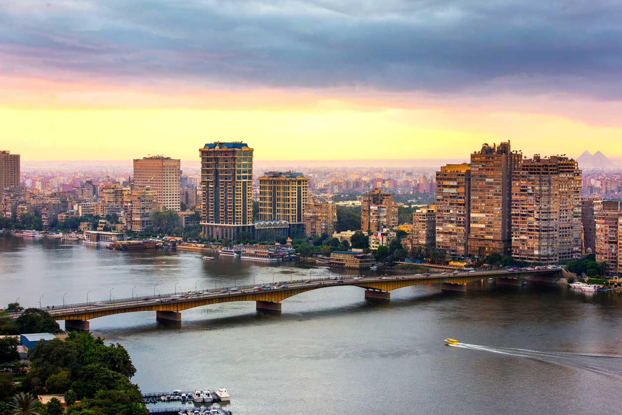 The Nile river flowing through Cairo showing a vibrant, beautiful city.