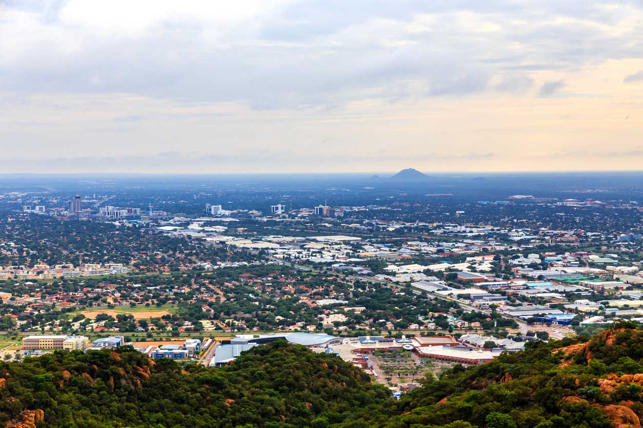 The commercial heart of Botswana with photographed from a hill outside the city