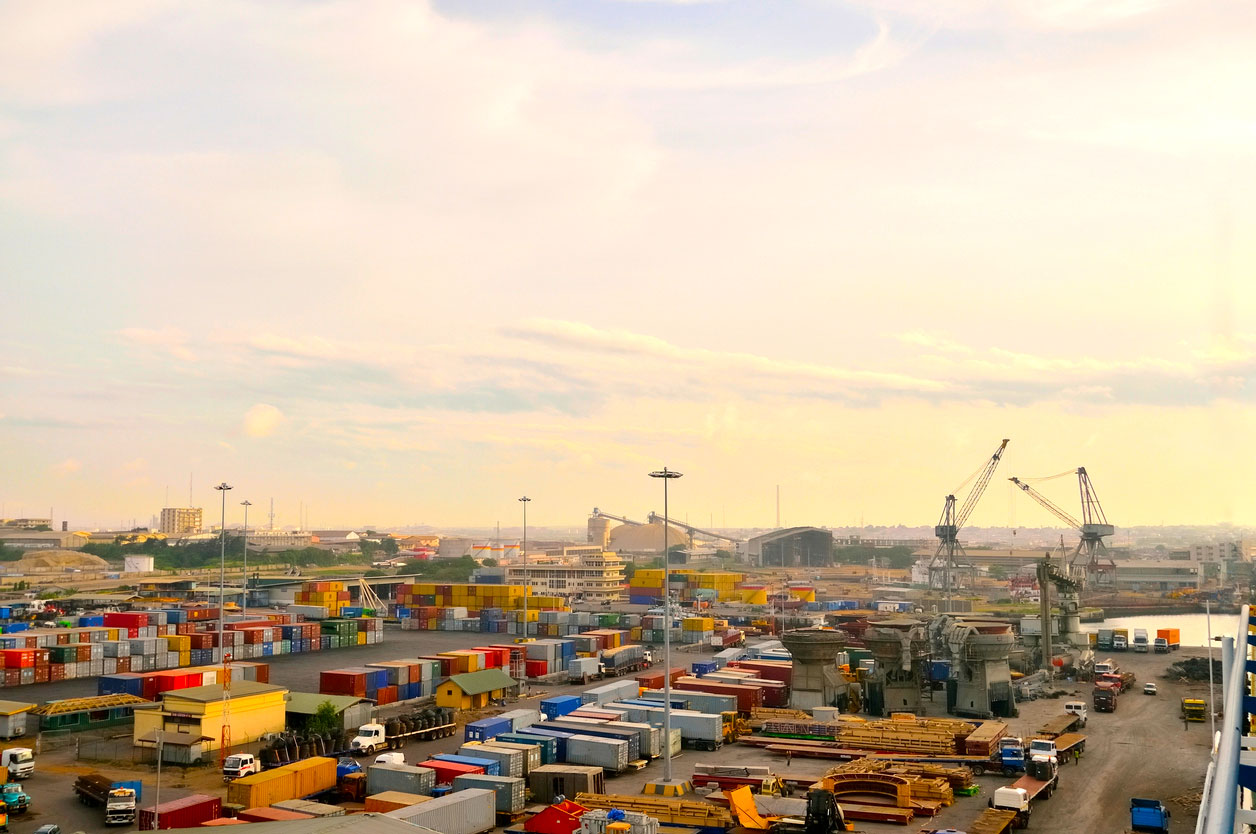 Container yard in Ghana show casing Ghana's economic activity