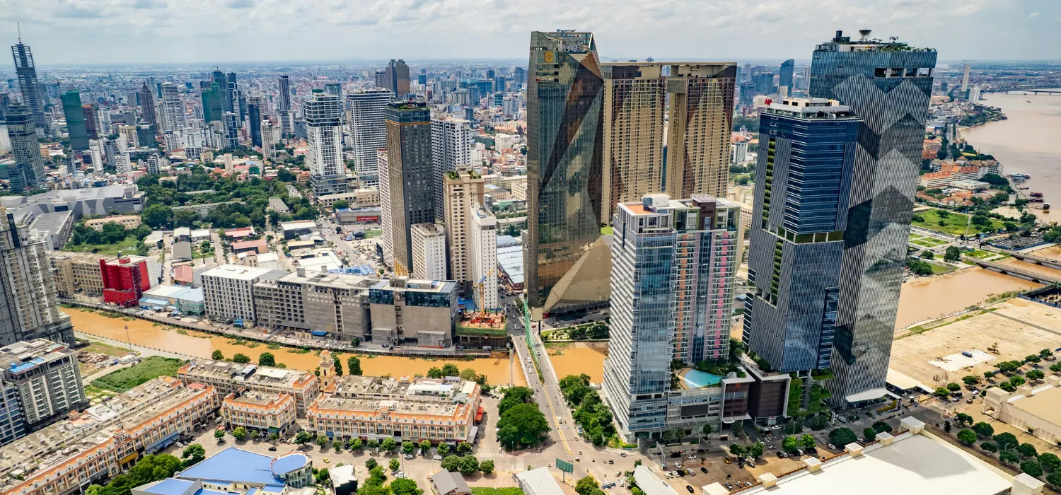 Aerial view of bustling Penh, Cambodia