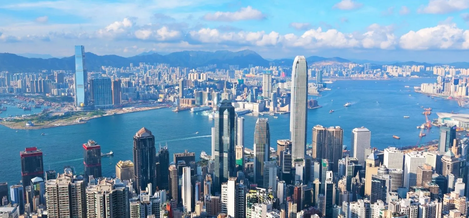 Hong Kong river and skyline illustrating a major international financial centre for business