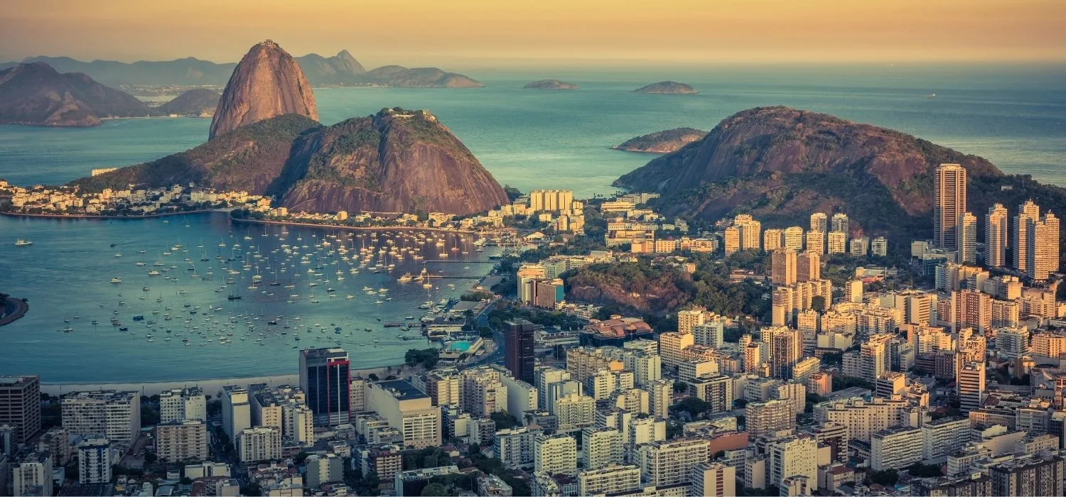 Sunset over business buildings in Rio de Janeiro Botagogo Bay, in Brazil