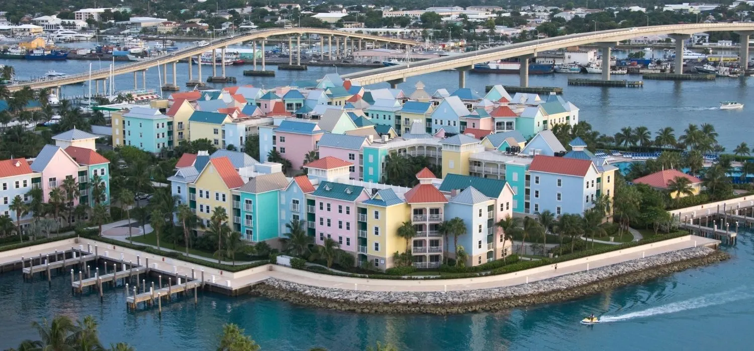 Paradise Island with a bridge going to city Nassau, business capital of the Bahamas