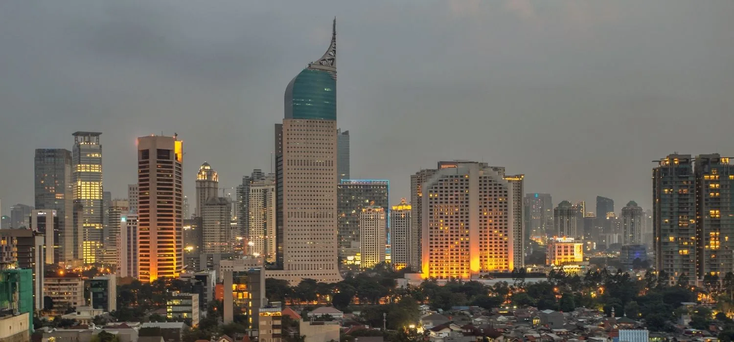 Corporate skyscrapers in Jakarta City, an economic hub of Indonesia.