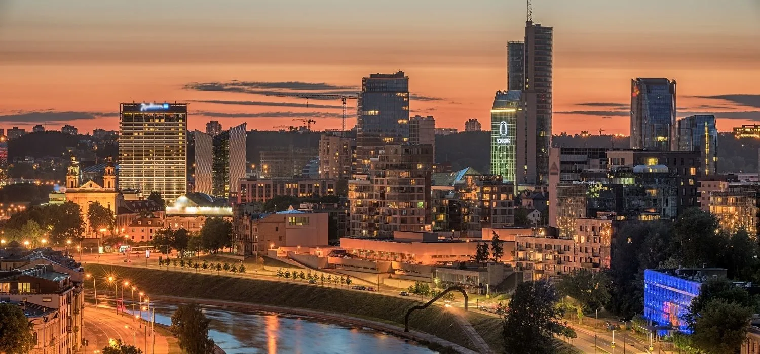 Night panaroma of business buildings in Vilnius, Lithuania